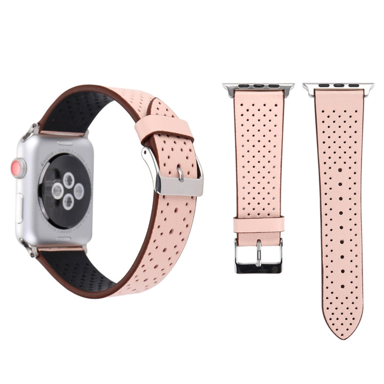 For Apple Watch Series 10 42mm / 9&8&7 41mm / SE 3&SE 2&6&SE&5&4 40mm / 3&2&1 38mm Simple Fashion Genuine Leather Hole Pattern Watch Band(Pink) by buy2fix