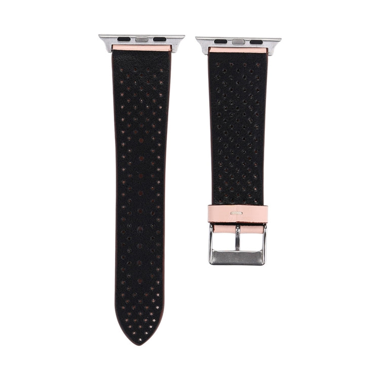 For Apple Watch Series 10 42mm / 9&8&7 41mm / SE 3&SE 2&6&SE&5&4 40mm / 3&2&1 38mm Simple Fashion Genuine Leather Hole Pattern Watch Band(Pink) by buy2fix