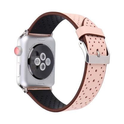 For Apple Watch Series 10 42mm / 9&8&7 41mm / SE 3&SE 2&6&SE&5&4 40mm / 3&2&1 38mm Simple Fashion Genuine Leather Hole Pattern Watch Band(Pink) by buy2fix
