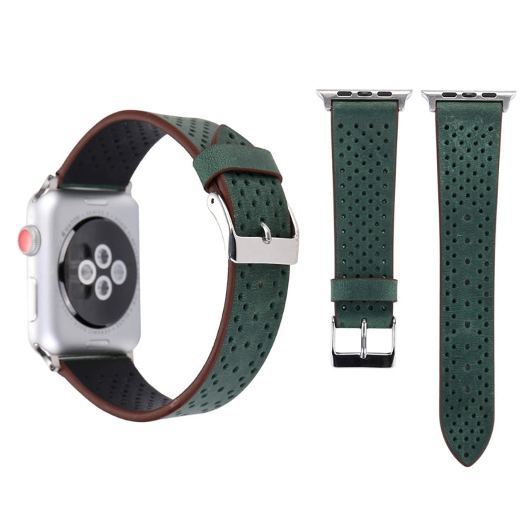 For Apple Watch Series 10 42mm / 9&8&7 41mm / SE 3&SE 2&6&SE&5&4 40mm / 3&2&1 38mm Simple Fashion Genuine Leather Hole Pattern Watch Band(Green) by buy2fix