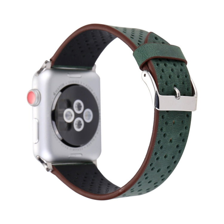 For Apple Watch Series 10 42mm / 9&8&7 41mm / SE 3&SE 2&6&SE&5&4 40mm / 3&2&1 38mm Simple Fashion Genuine Leather Hole Pattern Watch Band(Green) by buy2fix