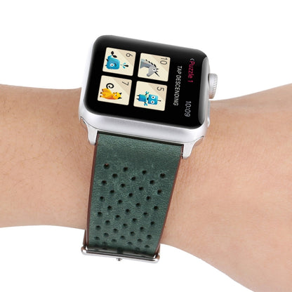 For Apple Watch Series 10 42mm / 9&8&7 41mm / SE 3&SE 2&6&SE&5&4 40mm / 3&2&1 38mm Simple Fashion Genuine Leather Hole Pattern Watch Band(Green) by buy2fix