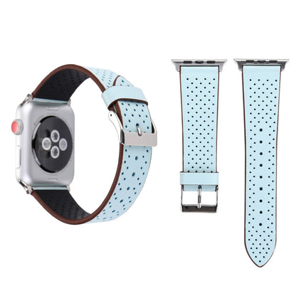 For Apple Watch Series 10 42mm / 9&8&7 41mm / SE 3&SE 2&6&SE&5&4 40mm / 3&2&1 38mm Simple Fashion Genuine Leather Hole Pattern Watch Band(Blue) - Watch Bands by buy2fix | Online Shopping UK | buy2fix