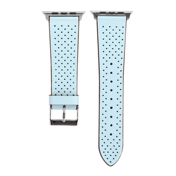 For Apple Watch Series 10 42mm / 9&8&7 41mm / SE 3&SE 2&6&SE&5&4 40mm / 3&2&1 38mm Simple Fashion Genuine Leather Hole Pattern Watch Band(Blue) - Watch Bands by buy2fix | Online Shopping UK | buy2fix