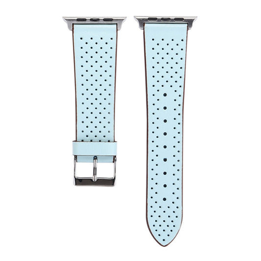 For Apple Watch Series 10 42mm / 9&8&7 41mm / SE 3&SE 2&6&SE&5&4 40mm / 3&2&1 38mm Simple Fashion Genuine Leather Hole Pattern Watch Band(Blue) - Watch Bands by buy2fix | Online Shopping UK | buy2fix