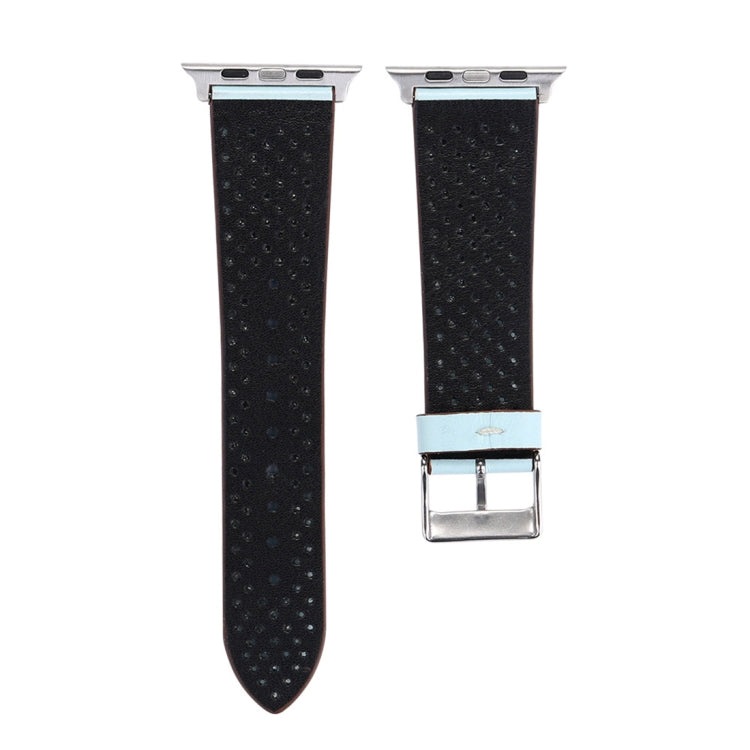For Apple Watch Series 10 42mm / 9&8&7 41mm / SE 3&SE 2&6&SE&5&4 40mm / 3&2&1 38mm Simple Fashion Genuine Leather Hole Pattern Watch Band(Blue) - Watch Bands by buy2fix | Online Shopping UK | buy2fix
