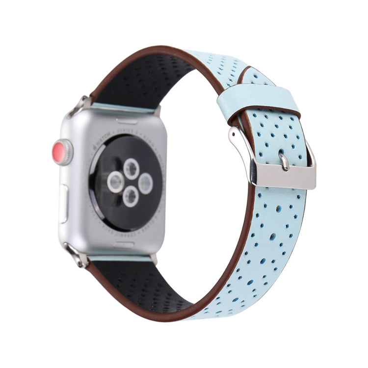For Apple Watch Series 10 42mm / 9&8&7 41mm / SE 3&SE 2&6&SE&5&4 40mm / 3&2&1 38mm Simple Fashion Genuine Leather Hole Pattern Watch Band(Blue) - Watch Bands by buy2fix | Online Shopping UK | buy2fix