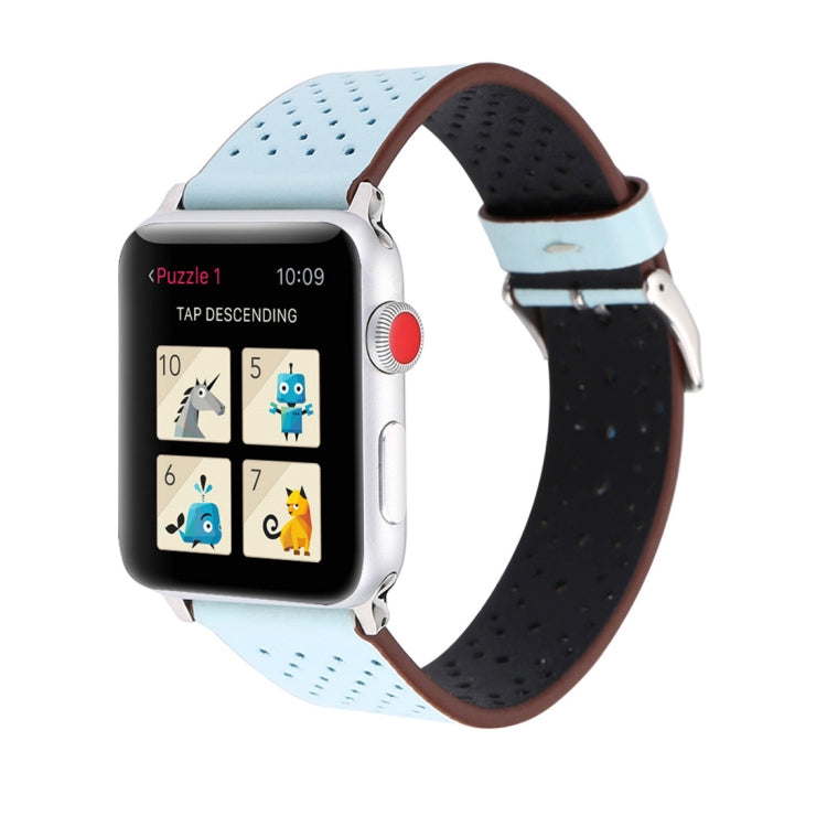 For Apple Watch Series 10 42mm / 9&8&7 41mm / SE 3&SE 2&6&SE&5&4 40mm / 3&2&1 38mm Simple Fashion Genuine Leather Hole Pattern Watch Band(Blue) - Watch Bands by buy2fix | Online Shopping UK | buy2fix