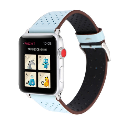 For Apple Watch Series 10 42mm / 9&8&7 41mm / SE 3&SE 2&6&SE&5&4 40mm / 3&2&1 38mm Simple Fashion Genuine Leather Hole Pattern Watch Band(Blue) - Watch Bands by buy2fix | Online Shopping UK | buy2fix