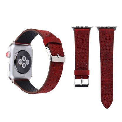 For Apple Watch Series 10 42mm / 9&8&7 41mm / SE 3&SE 2&6&SE&5&4 40mm / 3&2&1 38mm Simple Fashion Genuine Leather Hole Pattern Watch Band(Red) - Watch Bands by buy2fix | Online Shopping UK | buy2fix
