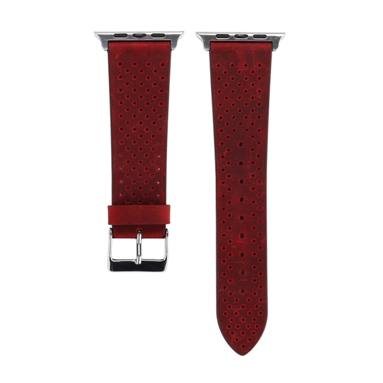 For Apple Watch Series 10 42mm / 9&8&7 41mm / SE 3&SE 2&6&SE&5&4 40mm / 3&2&1 38mm Simple Fashion Genuine Leather Hole Pattern Watch Band(Red) - Watch Bands by buy2fix | Online Shopping UK | buy2fix