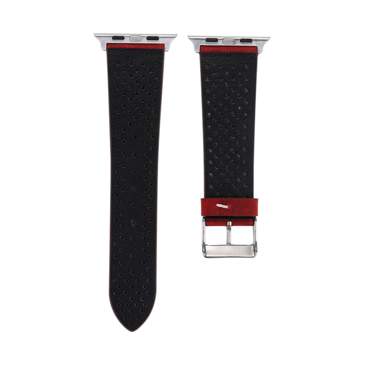 For Apple Watch Series 10 42mm / 9&8&7 41mm / SE 3&SE 2&6&SE&5&4 40mm / 3&2&1 38mm Simple Fashion Genuine Leather Hole Pattern Watch Band(Red) - Watch Bands by buy2fix | Online Shopping UK | buy2fix
