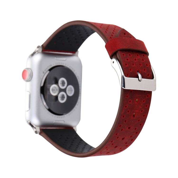 For Apple Watch Series 10 42mm / 9&8&7 41mm / SE 3&SE 2&6&SE&5&4 40mm / 3&2&1 38mm Simple Fashion Genuine Leather Hole Pattern Watch Band(Red) - Watch Bands by buy2fix | Online Shopping UK | buy2fix