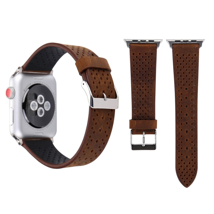 For Apple Watch Series 10 42mm / 9&8&7 41mm / SE 3&SE 2&6&SE&5&4 40mm / 3&2&1 38mm Simple Fashion Genuine Leather Hole Pattern Watch Band(Brown) by buy2fix