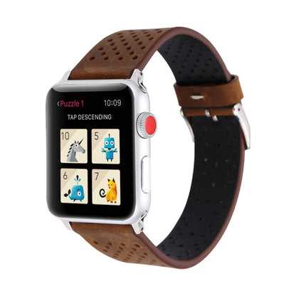 For Apple Watch Series 10 42mm / 9&8&7 41mm / SE 3&SE 2&6&SE&5&4 40mm / 3&2&1 38mm Simple Fashion Genuine Leather Hole Pattern Watch Band(Brown) by buy2fix