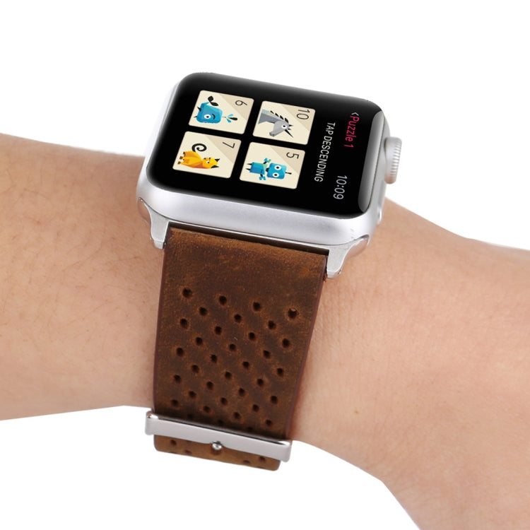 For Apple Watch Series 10 42mm / 9&8&7 41mm / SE 3&SE 2&6&SE&5&4 40mm / 3&2&1 38mm Simple Fashion Genuine Leather Hole Pattern Watch Band(Brown) by buy2fix