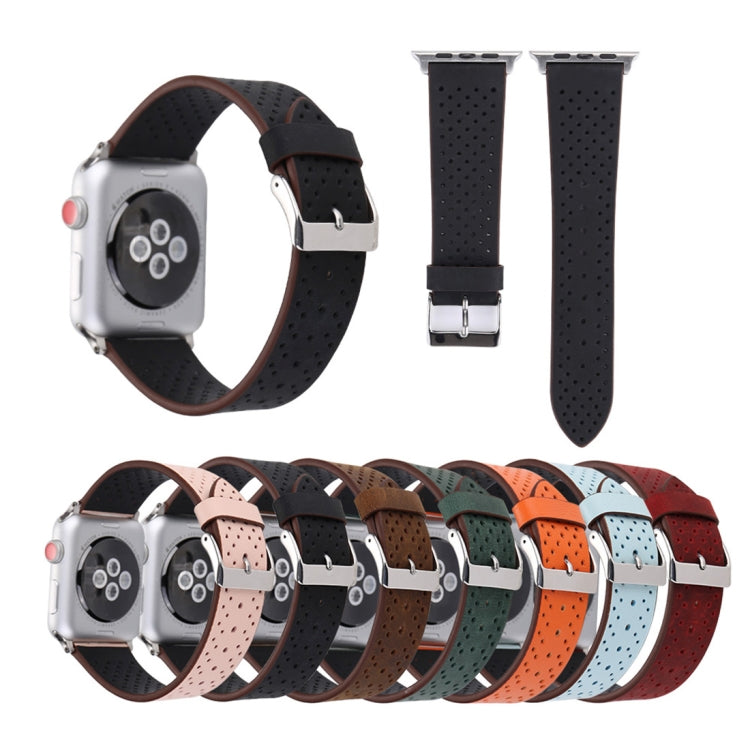 For Apple Watch Series 10 42mm / 9&8&7 41mm / SE 3&SE 2&6&SE&5&4 40mm / 3&2&1 38mm Simple Fashion Genuine Leather Hole Pattern Watch Band(Red) - Watch Bands by buy2fix | Online Shopping UK | buy2fix