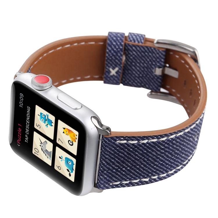 For Apple Watch Series 10 42mm / 9&8&7 41mm / SE 3&SE 2&6&SE&5&4 40mm / 3&2&1 38mm Simple Fashion Genuine Leather Cowboy Pattern Watch Band(Dark Blue) by buy2fix