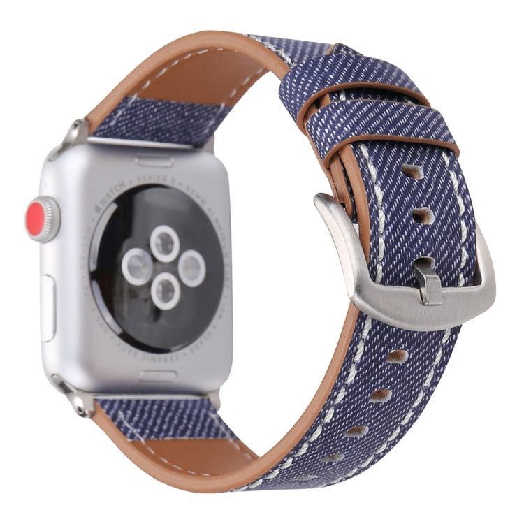 For Apple Watch Series 10 42mm / 9&8&7 41mm / SE 3&SE 2&6&SE&5&4 40mm / 3&2&1 38mm Simple Fashion Genuine Leather Cowboy Pattern Watch Band(Dark Blue) by buy2fix