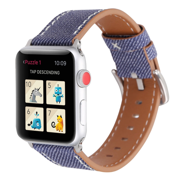 For Apple Watch Series 10 42mm / 9&8&7 41mm / SE 3&SE 2&6&SE&5&4 40mm / 3&2&1 38mm Simple Fashion Genuine Leather Cowboy Pattern Watch Band(Dark Blue) by buy2fix
