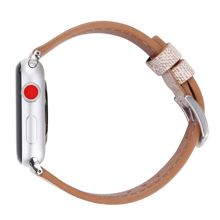 For Apple Watch Series 10 42mm / 9&8&7 41mm / SE 3&SE 2&6&SE&5&4 40mm / 3&2&1 38mm Simple Fashion Genuine Leather Cowboy Pattern Watch Band(Light Grey) by buy2fix