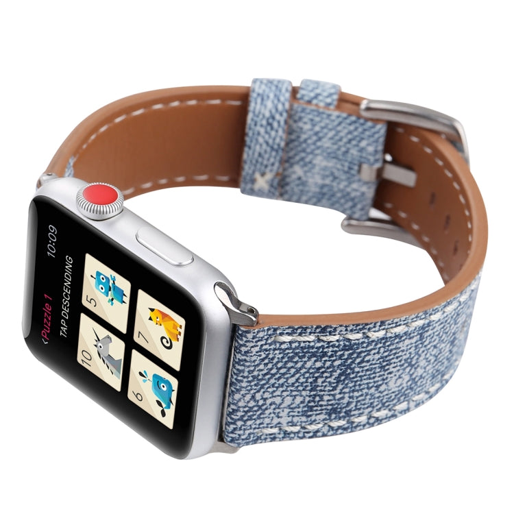 For Apple Watch Series 10 42mm / 9&8&7 41mm / SE 3&SE 2&6&SE&5&4 40mm / 3&2&1 38mm Simple Fashion Genuine Leather Cowboy Pattern Watch Band(Baby Blue) by buy2fix