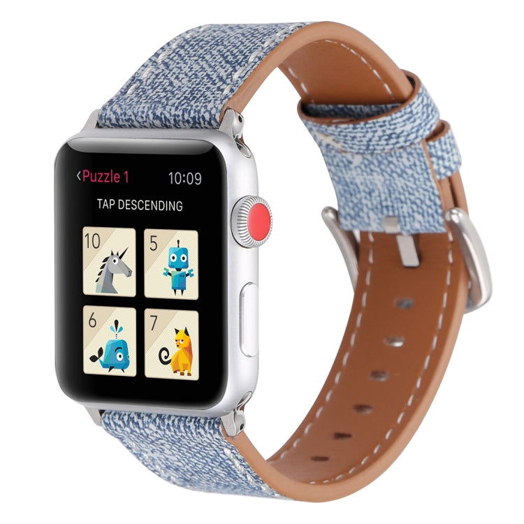 For Apple Watch Series 10 42mm / 9&8&7 41mm / SE 3&SE 2&6&SE&5&4 40mm / 3&2&1 38mm Simple Fashion Genuine Leather Cowboy Pattern Watch Band(Baby Blue) by buy2fix