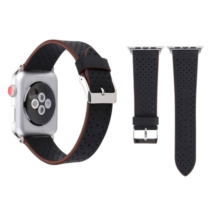 For Apple Watch Ultra 49mm&Watch Ultra 2 49mm / Series 10 46mm / 9&8&7 45mm / SE 3&SE 2&6&SE&5&4 44mm / 3&2&1 42mm Simple Fashion Genuine Leather Hole Pattern Watch Band(Black) by buy2fix