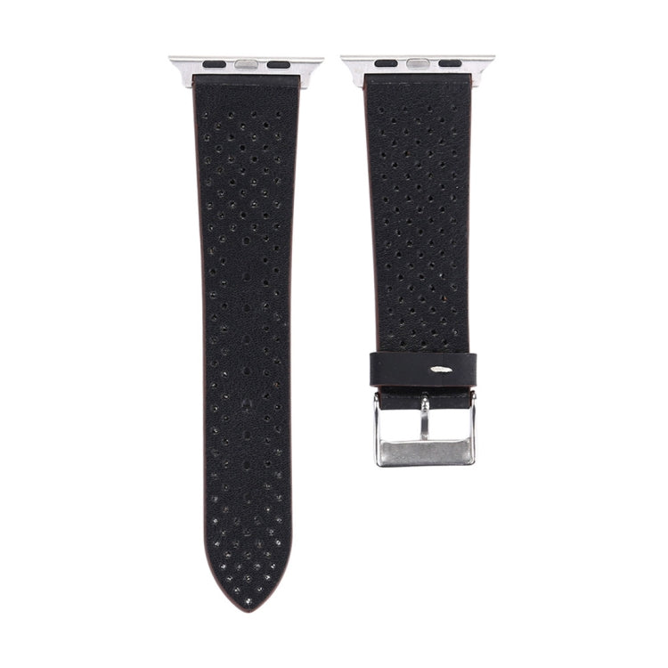 For Apple Watch Ultra 49mm&Watch Ultra 2 49mm / Series 10 46mm / 9&8&7 45mm / SE 3&SE 2&6&SE&5&4 44mm / 3&2&1 42mm Simple Fashion Genuine Leather Hole Pattern Watch Band(Black) by buy2fix