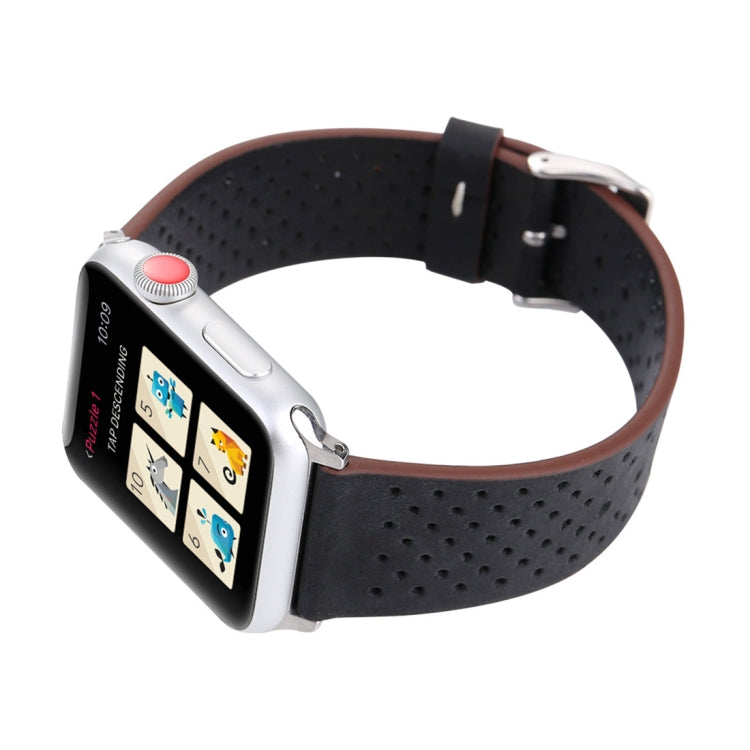 For Apple Watch Ultra 49mm&Watch Ultra 2 49mm / Series 10 46mm / 9&8&7 45mm / SE 3&SE 2&6&SE&5&4 44mm / 3&2&1 42mm Simple Fashion Genuine Leather Hole Pattern Watch Band(Black) by buy2fix
