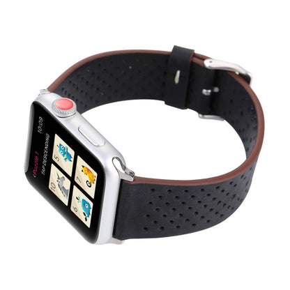 For Apple Watch Ultra 49mm&Watch Ultra 2 49mm / Series 10 46mm / 9&8&7 45mm / SE 3&SE 2&6&SE&5&4 44mm / 3&2&1 42mm Simple Fashion Genuine Leather Hole Pattern Watch Band(Black) by buy2fix