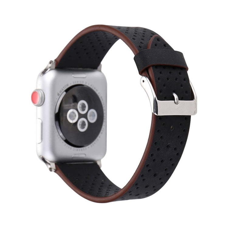 For Apple Watch Ultra 49mm&Watch Ultra 2 49mm / Series 10 46mm / 9&8&7 45mm / SE 3&SE 2&6&SE&5&4 44mm / 3&2&1 42mm Simple Fashion Genuine Leather Hole Pattern Watch Band(Black) by buy2fix