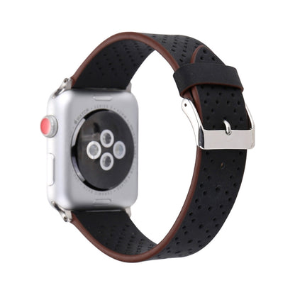 For Apple Watch Ultra 49mm&Watch Ultra 2 49mm / Series 10 46mm / 9&8&7 45mm / SE 3&SE 2&6&SE&5&4 44mm / 3&2&1 42mm Simple Fashion Genuine Leather Hole Pattern Watch Band(Black) by buy2fix