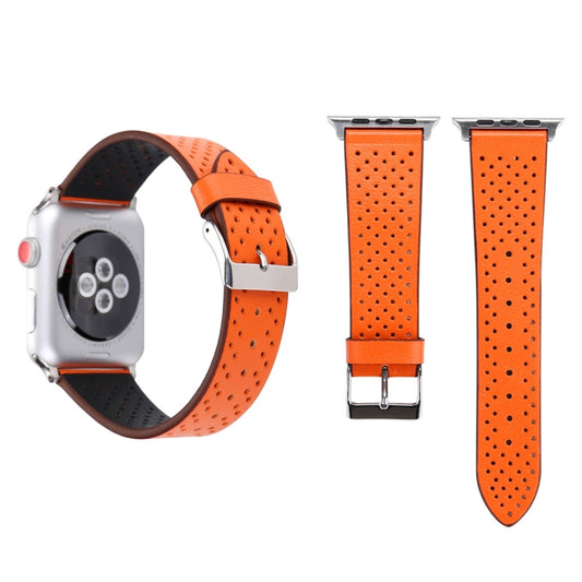 For Apple Watch Ultra 49mm&Watch Ultra 2 49mm / Series 10 46mm / 9&8&7 45mm / SE 3&SE 2&6&SE&5&4 44mm / 3&2&1 42mm Simple Fashion Genuine Leather Hole Pattern Watch Band(Orange) by buy2fix