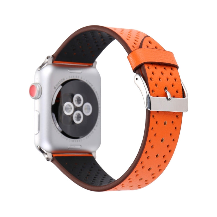 For Apple Watch Ultra 49mm&Watch Ultra 2 49mm / Series 10 46mm / 9&8&7 45mm / SE 3&SE 2&6&SE&5&4 44mm / 3&2&1 42mm Simple Fashion Genuine Leather Hole Pattern Watch Band(Orange) by buy2fix