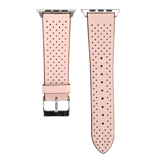 For Apple Watch Ultra 49mm&Watch Ultra 2 49mm / Series 10 46mm / 9&8&7 45mm / SE 3&SE 2&6&SE&5&4 44mm / 3&2&1 42mm Simple Fashion Genuine Leather Hole Pattern Watch Band(Pink) by buy2fix