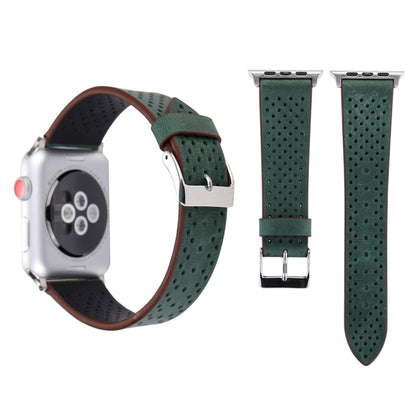For Apple Watch Ultra 49mm&Watch Ultra 2 49mm / Series 10 46mm / 9&8&7 45mm / SE 3&SE 2&6&SE&5&4 44mm / 3&2&1 42mm Simple Fashion Genuine Leather Hole Pattern Watch Band(Green) by buy2fix