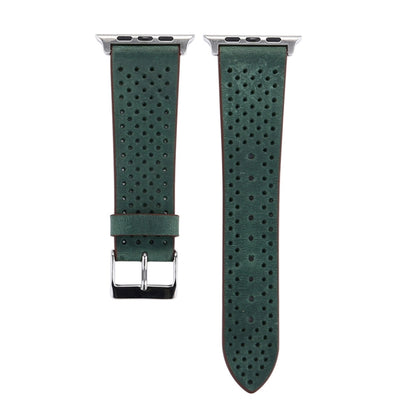 For Apple Watch Ultra 49mm&Watch Ultra 2 49mm / Series 10 46mm / 9&8&7 45mm / SE 3&SE 2&6&SE&5&4 44mm / 3&2&1 42mm Simple Fashion Genuine Leather Hole Pattern Watch Band(Green) by buy2fix