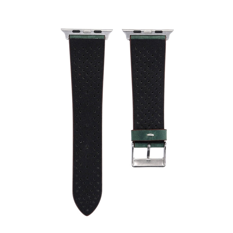 For Apple Watch Ultra 49mm&Watch Ultra 2 49mm / Series 10 46mm / 9&8&7 45mm / SE 3&SE 2&6&SE&5&4 44mm / 3&2&1 42mm Simple Fashion Genuine Leather Hole Pattern Watch Band(Green) by buy2fix