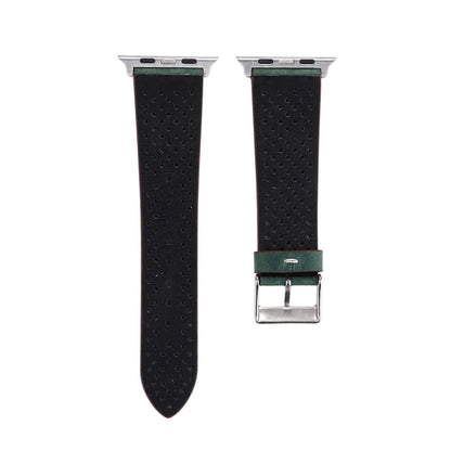 For Apple Watch Ultra 49mm&Watch Ultra 2 49mm / Series 10 46mm / 9&8&7 45mm / SE 3&SE 2&6&SE&5&4 44mm / 3&2&1 42mm Simple Fashion Genuine Leather Hole Pattern Watch Band(Green) by buy2fix