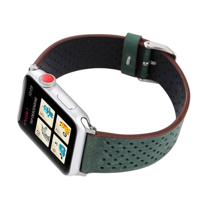 For Apple Watch Ultra 49mm&Watch Ultra 2 49mm / Series 10 46mm / 9&8&7 45mm / SE 3&SE 2&6&SE&5&4 44mm / 3&2&1 42mm Simple Fashion Genuine Leather Hole Pattern Watch Band(Green) by buy2fix