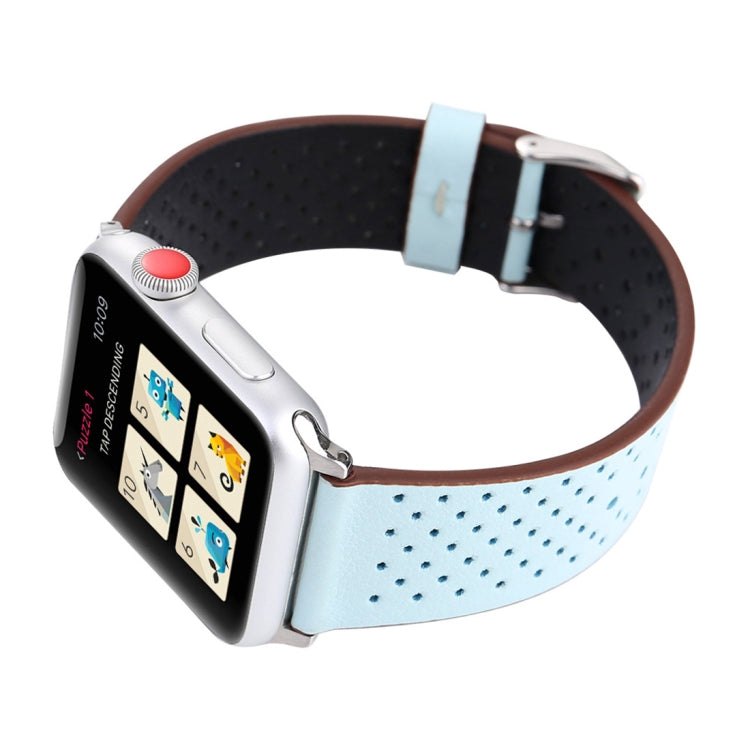For Apple Watch Ultra 49mm&Watch Ultra 2 49mm / Series 10 46mm / 9&8&7 45mm / SE 3&SE 2&6&SE&5&4 44mm / 3&2&1 42mm Simple Fashion Genuine Leather Hole Pattern Watch Band(Blue) by buy2fix