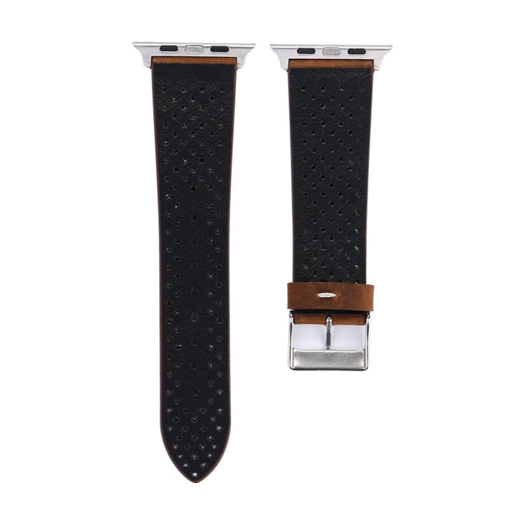 For Apple Watch Ultra 49mm&Watch Ultra 2 49mm / Series 10 46mm / 9&8&7 45mm / SE 3&SE 2&6&SE&5&4 44mm / 3&2&1 42mm Simple Fashion Genuine Leather Hole Pattern Watch Band(Brown) by buy2fix