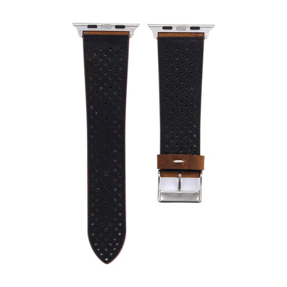 For Apple Watch Ultra 49mm&Watch Ultra 2 49mm / Series 10 46mm / 9&8&7 45mm / SE 3&SE 2&6&SE&5&4 44mm / 3&2&1 42mm Simple Fashion Genuine Leather Hole Pattern Watch Band(Brown) by buy2fix