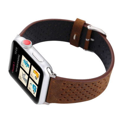 For Apple Watch Ultra 49mm&Watch Ultra 2 49mm / Series 10 46mm / 9&8&7 45mm / SE 3&SE 2&6&SE&5&4 44mm / 3&2&1 42mm Simple Fashion Genuine Leather Hole Pattern Watch Band(Brown) by buy2fix