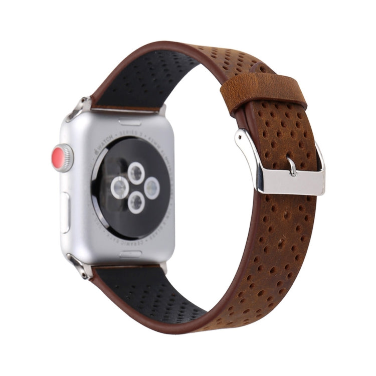 For Apple Watch Ultra 49mm&Watch Ultra 2 49mm / Series 10 46mm / 9&8&7 45mm / SE 3&SE 2&6&SE&5&4 44mm / 3&2&1 42mm Simple Fashion Genuine Leather Hole Pattern Watch Band(Brown) by buy2fix