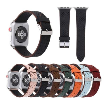 For Apple Watch Ultra 49mm&Watch Ultra 2 49mm / Series 10 46mm / 9&8&7 45mm / SE 3&SE 2&6&SE&5&4 44mm / 3&2&1 42mm Simple Fashion Genuine Leather Hole Pattern Watch Band(Blue) by buy2fix