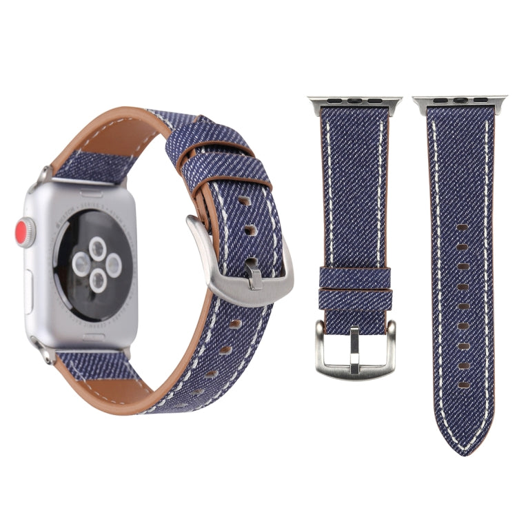 For Apple Watch Ultra 49mm&Watch Ultra 2 49mm / Series 10 46mm / 9&8&7 45mm / SE 3&SE 2&6&SE&5&4 44mm / 3&2&1 42mm Simple Fashion Genuine Leather Cowboy Pattern Watch Band(Dark Blue) by buy2fix