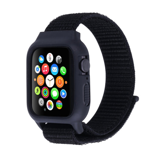 For Apple Watch Series 7 45mm / 6 & SE & 5 & 4 44mm / 3 & 2 & 1 42mm Nylon Watch Band with Hook and Loop Fastener (Black) - Watch Bands by buy2fix | Online Shopping UK | buy2fix