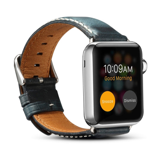 Denior Oil Wax Retro Watch Leather Watch Band for Apple Watch Series 7 45mm / 6 & SE & 5 & 4 44mm / 3 & 2 & 1 42mm (Dark Blue) - Watch Bands by Denior | Online Shopping UK | buy2fix